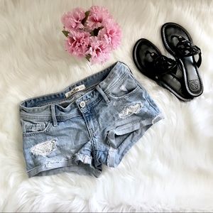 Hollister Laced detail light wash shorts